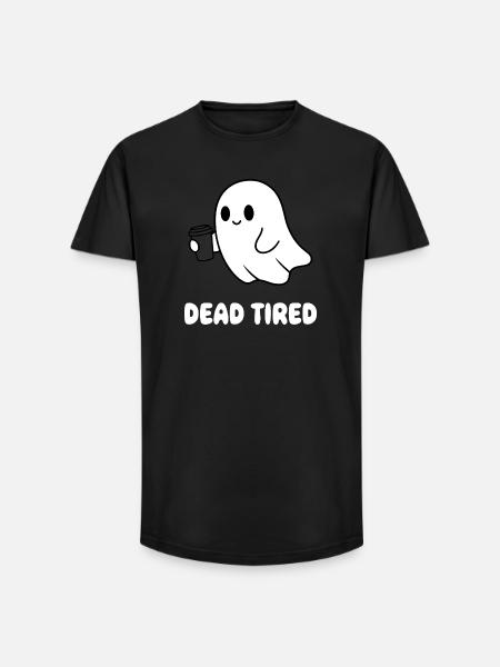 Coffee Ghost Tired Ghost with Mug - Long Fit Men's T-Shirt - black