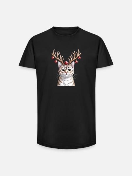Kätzchen Mit Rentiergeweih Und Weihnachtskugeln - Long Fit Männer T-Shirt - Schwarz