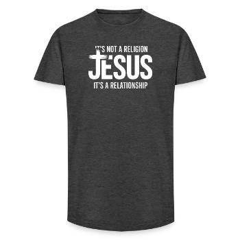 T-shirt de la relation Jésus - T-shirt coupe longue homme - charbon - Devant - AI Model Male 185 light (185cm)