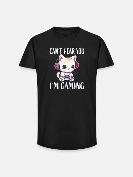 Cat Gaming While Gaming - Long Fit Men's T-Shirt - black