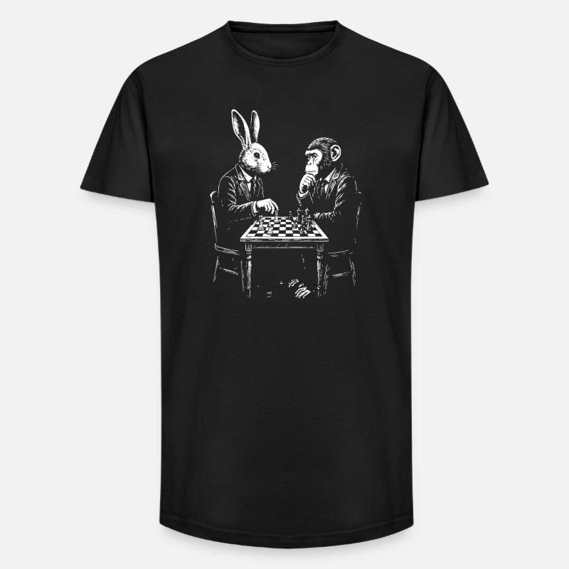 Hasen-Affen-Schachduell - Long Fit Männer T-Shirt - Schwarz