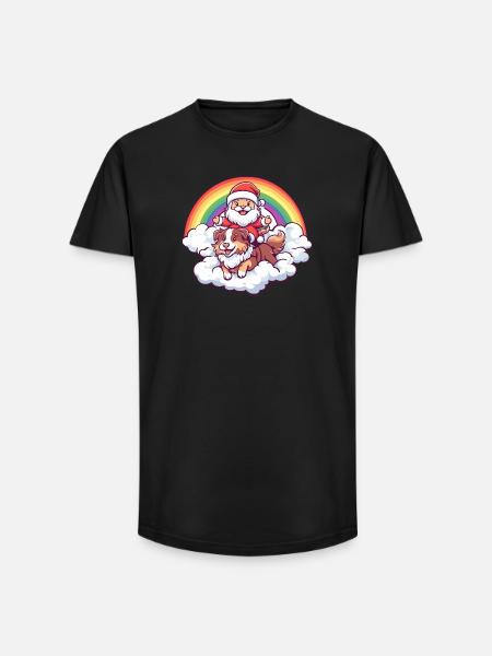 Chien Border Collie Père Noël - T-shirt coupe longue homme - noir