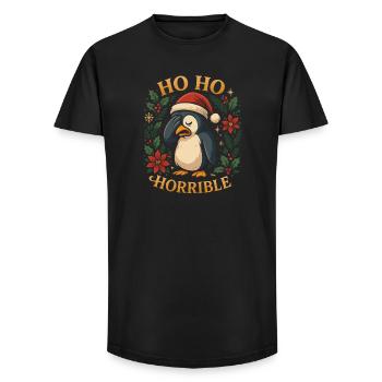 Ho Ho Horrible Drôle de T-shirt de Noël Pingouin - T-shirt coupe longue homme - noir - Devant - AI Model Male 185 light (185cm)