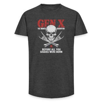 Gen X: Die Badass-Generation Crossbones - Long Fit Männer T-Shirt - Anthrazit - Vorne - AI Model Male 185 light (185cm)