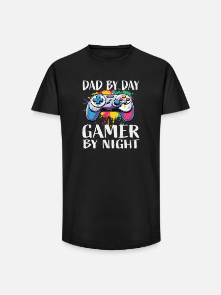 Dad by Day Gamer by Night - Long Fit Men's T-Shirt - black