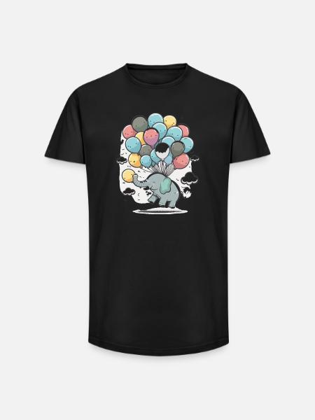 Ballon-Elefant im Wolkenmeer - Long Fit Männer T-Shirt - Schwarz