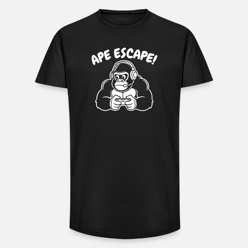 Monkey Gamer with Headset Controller - Long Fit Men's T-Shirt - black