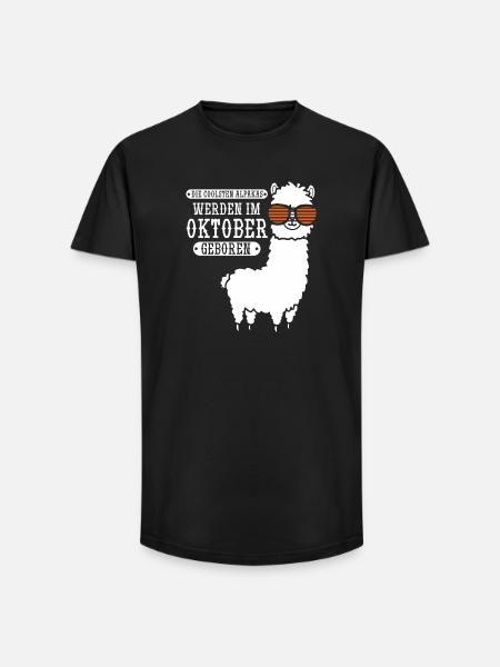 October Birthday Alpaca Saying Funny - Long Fit Men's T-Shirt - black