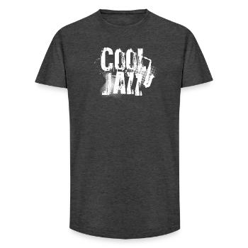 Cool Jazz Music Distressed Typography - Long Fit Men's T-Shirt - charcoal grey - Front - AI Model Male 185 light (185cm)
