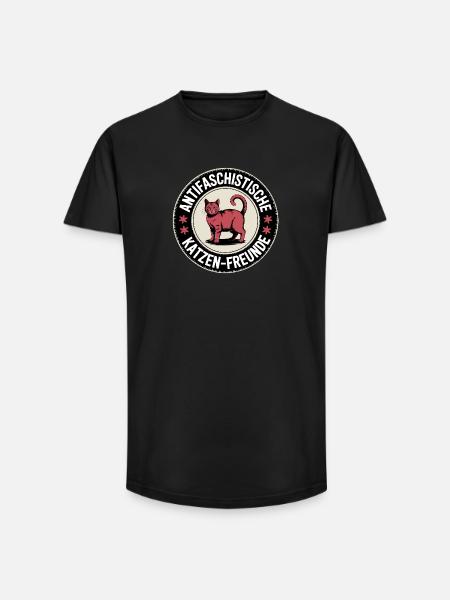 Antifaschistische Katzen Freunde - Gegen Rechts - Long Fit Männer T-Shirt - Schwarz