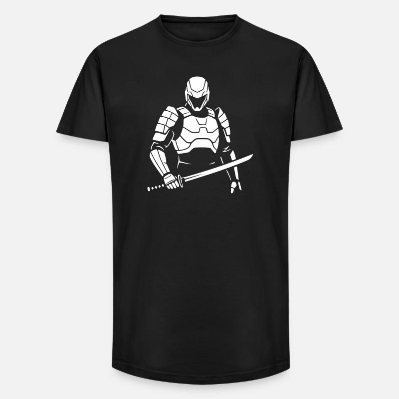 Cyberpunk Samurai Roboter Krieger Vektor - Long Fit Männer T-Shirt - Schwarz