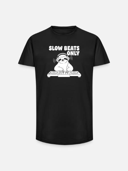 Slow Beats Sloth DJ - Long Fit Men's T-Shirt - black