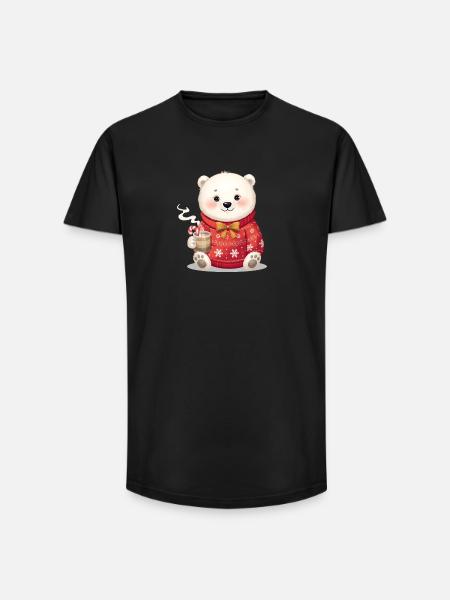 Eisbär im roten Weihnachtspullover - Long Fit Männer T-Shirt - Schwarz