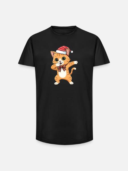 Funny Christmas cat dancing dabbing - Long Fit Men's T-Shirt - black