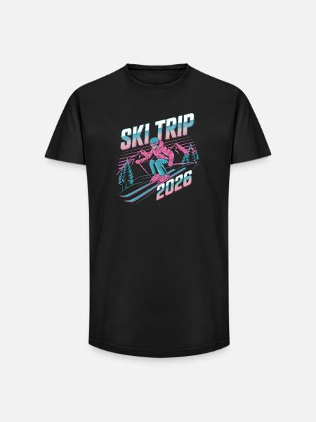Ski Travel 2026 Neon Retro - Long Fit Men's T-Shirt - black