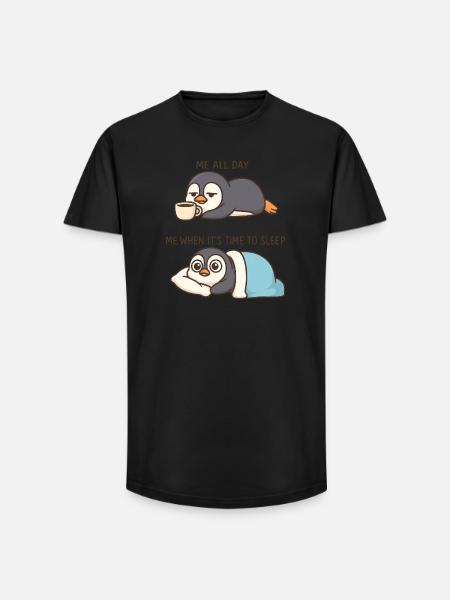 Funny Cartoon Penguin Coffee Lover - Long Fit Men's T-Shirt - black