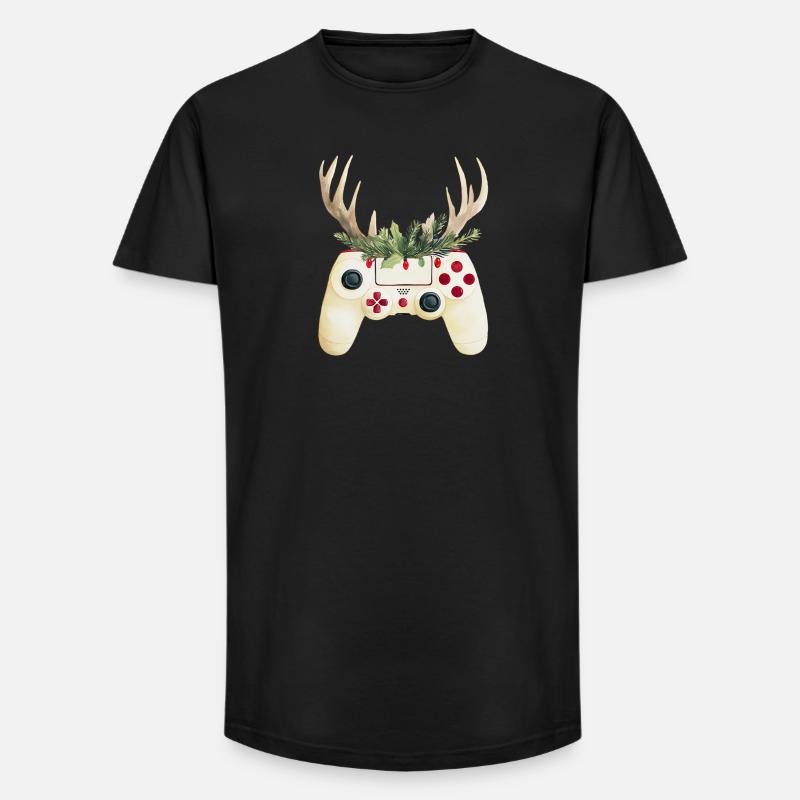 Weihnachtscontroller mit Hirschgeweih - Long Fit Männer T-Shirt - Schwarz