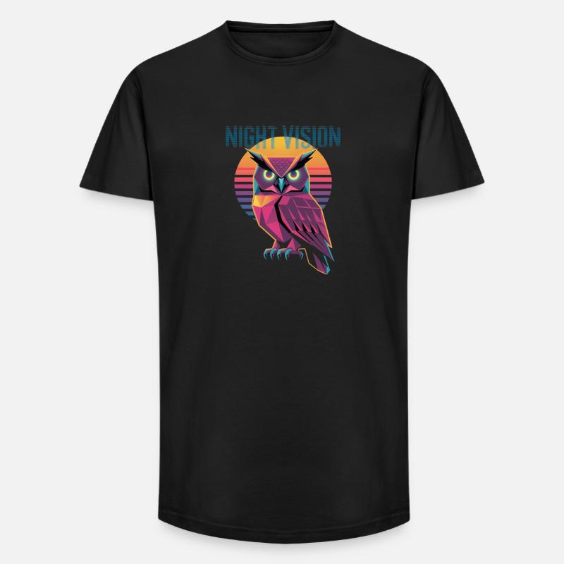 Night Vision Eule Retro Synthwave Sunset - Long Fit Männer T-Shirt - Schwarz