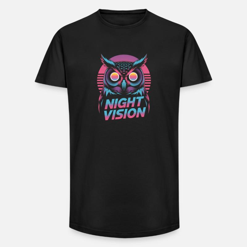 Night Vision Eule Retro Synthwave Nacht - Long Fit Männer T-Shirt - Schwarz