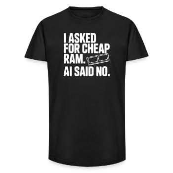 I Asked for Cheap RAM. AI Said No. - Long Fit Men's T-Shirt - black - Front - AI Model Male 185 light (185cm)