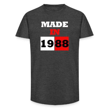 Made In 1988 Anniversary - Long Fit Men's T-Shirt - charcoal grey - Front - AI Model Male 185 light (185cm)