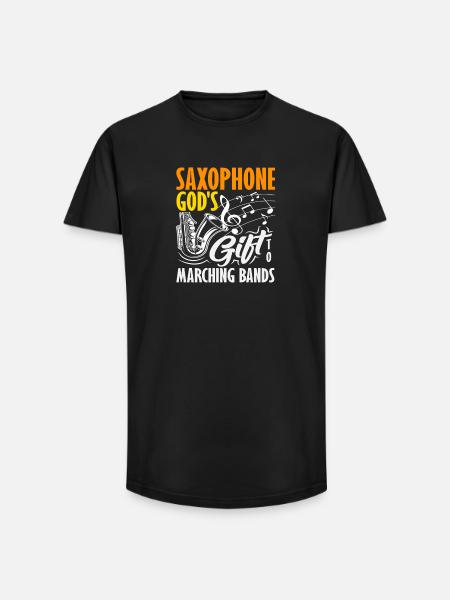 Saxophone Saxophonist Musical Instrument God Bands - Long Fit Men's T-Shirt - black