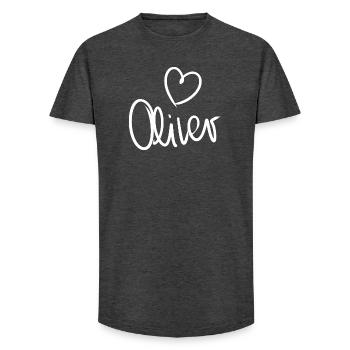 Oliver's Name with O Boy's Name Birth Baby Shower - Long Fit Men's T-Shirt - charcoal grey - Front - AI Model Male 185 light (185cm)