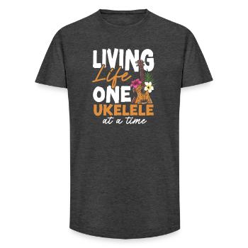 Hawaiian Ukulele Uke Living Life - Long Fit Men's T-Shirt - charcoal grey - Front - AI Model Male 185 light (185cm)