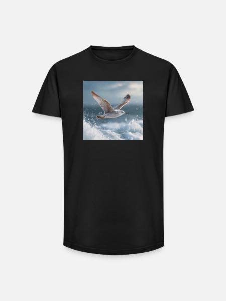 Måge i flugt Nordsø Maritim Kunst - Long fit herre T-shirt - sort