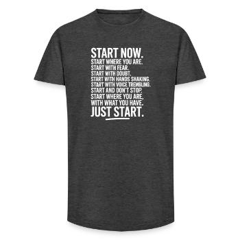 Start Now Business Fitness Motivation Saying Start - Long Fit Men's T-Shirt - charcoal grey - Front - AI Model Male 185 light (185cm)