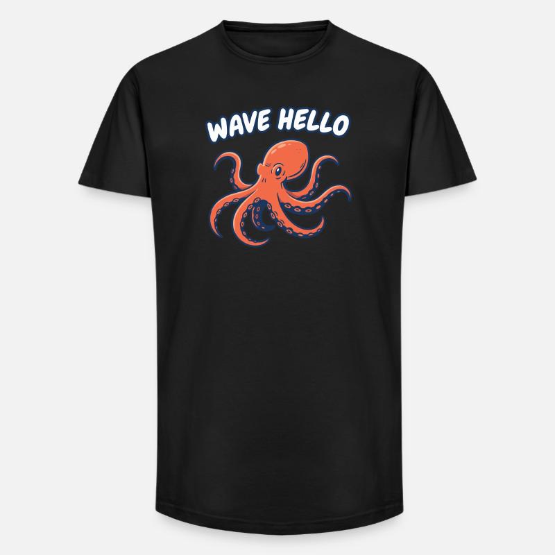 Wave Hello Squid - Long Fit Men's T-Shirt - black