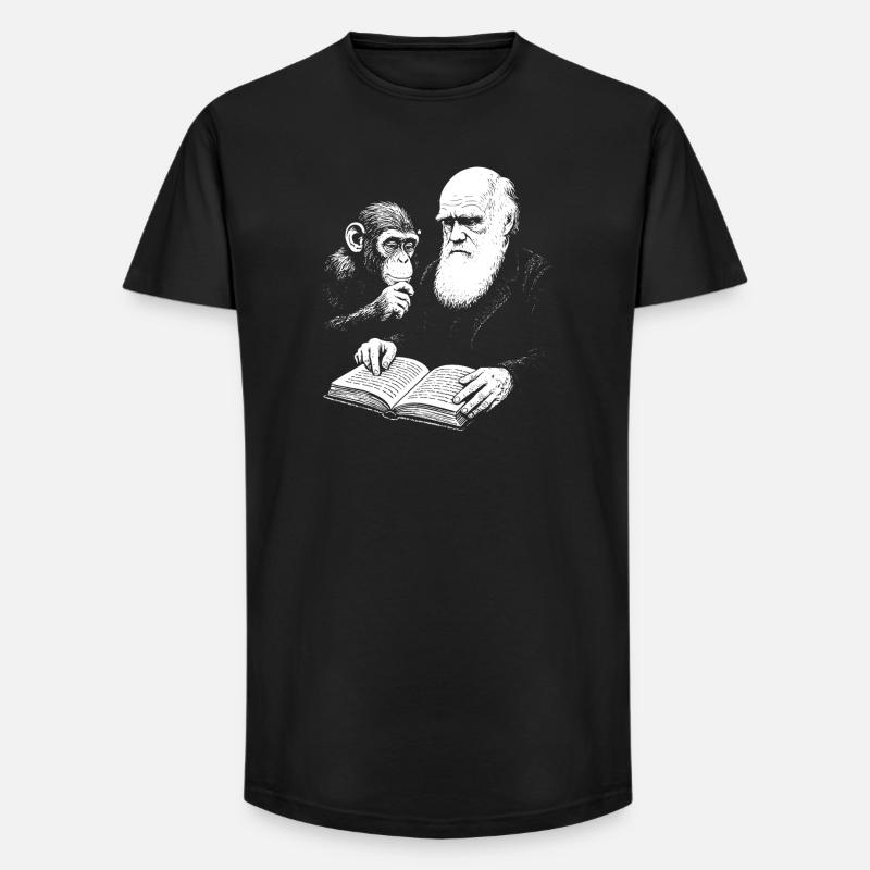 Charles Darwin lernt mit Monkey - Long Fit Männer T-Shirt - Schwarz