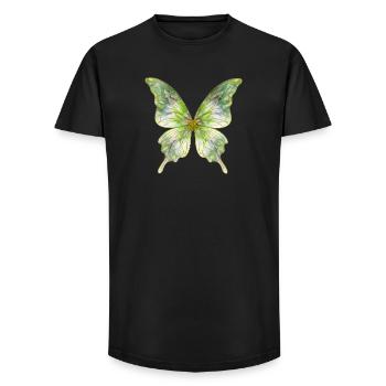 Grüner Aquarellschmetterling Glanz - Long Fit Männer T-Shirt - Schwarz - Vorne - AI Model Male 185 light (185cm)