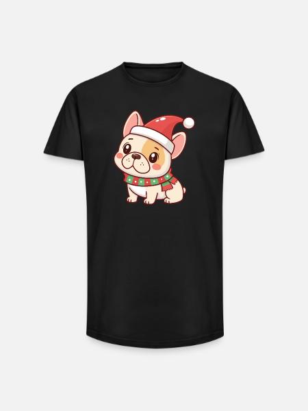 Christmas Puppy in Red Hat - Long Fit Men's T-Shirt - black