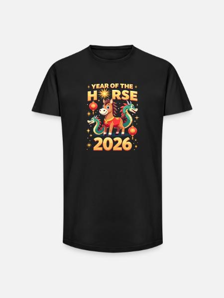 Nouvel An chinois du cheval 2026 - T-shirt coupe longue homme - noir