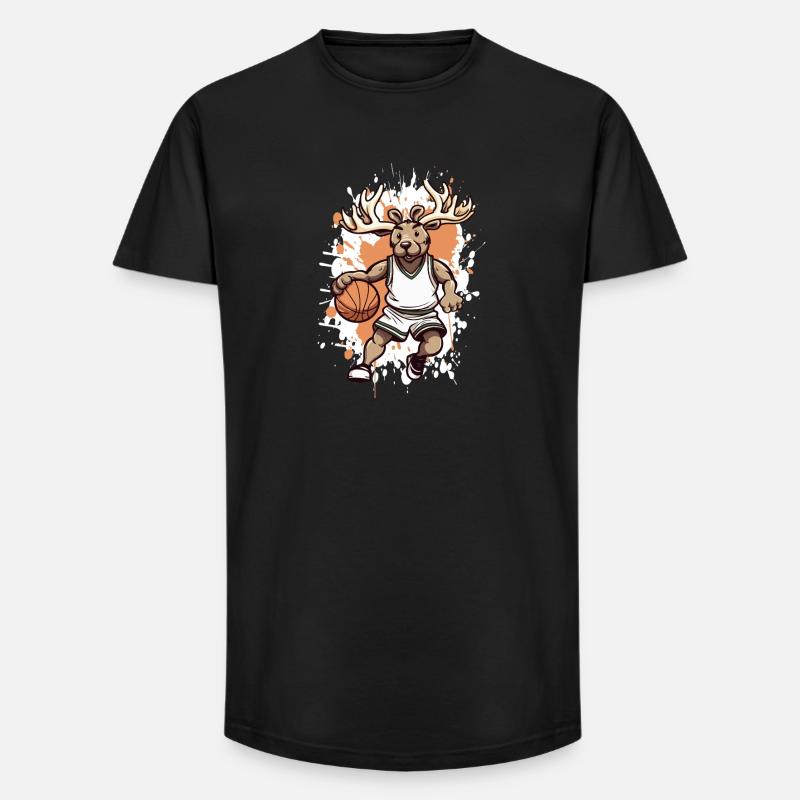Basketball Hirsch Comic - Long Fit Männer T-Shirt - Schwarz