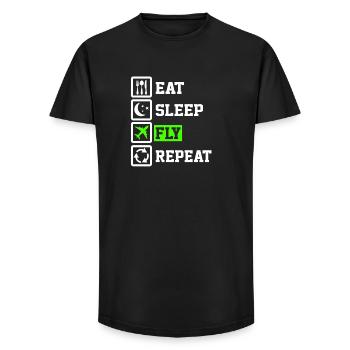 Eat Sleep Fly Repeat Funny Pilot Travel Aviation L - Long Fit Men's T-Shirt - black - Front - AI Model Male 185 light (185cm)