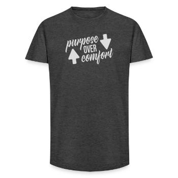 Purpose Over Comfort Motivation Mindset Growth - Long Fit Men's T-Shirt - charcoal grey - Front - AI Model Male 185 light (185cm)