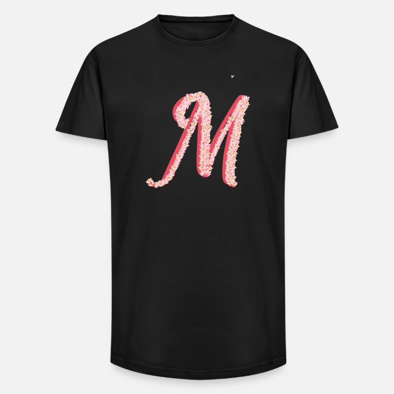 Initial M aus rosa Blüten - Long Fit Männer T-Shirt - Schwarz