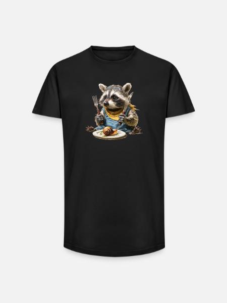 Waschbär-Küchenchef mit Gabel und Messer - Long Fit Männer T-Shirt - Schwarz