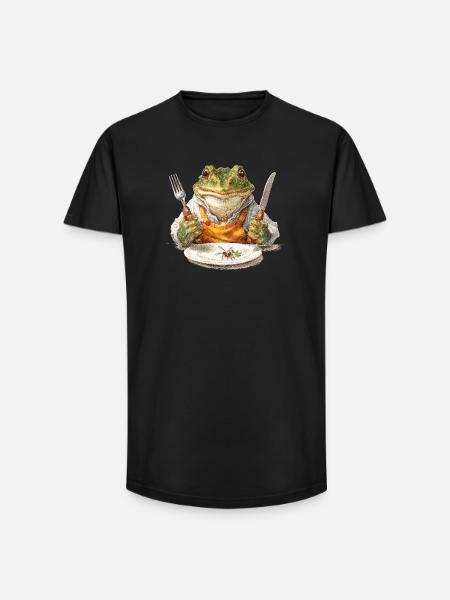 Froschkoch mit Gabel und Messer - Long Fit Männer T-Shirt - Schwarz