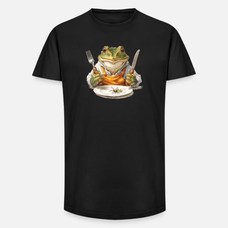 Froschkoch mit Gabel und Messer - Long Fit Männer T-Shirt - Schwarz