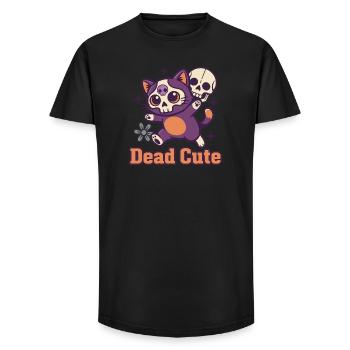 Dead Cute Cat Skeleton - Long Fit Men's T-Shirt - black - Front - AI Model Male 185 light (185cm)