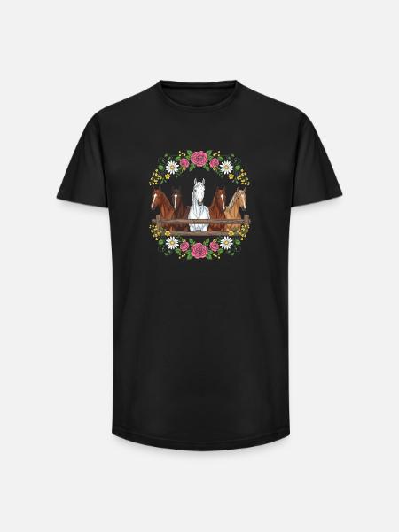 Crête florale équestre - T-shirt coupe longue homme - noir