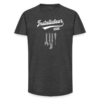 Installateur 2026 Apprentissage Plombier Master Chef - T-shirt coupe longue homme - charbon - Devant - AI Model Male 185 light (185cm)