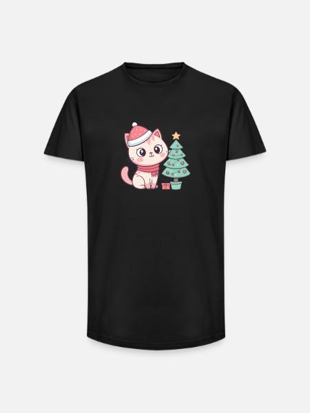 Weihnachtskätzchen am Baum - Long Fit Männer T-Shirt - Schwarz