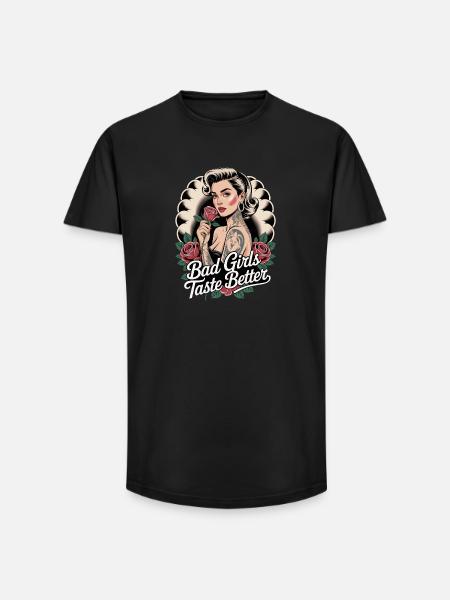 Bad Girls Taste Better Rockabilly Tattoo Pin Up - Long Fit Men's T-Shirt - black