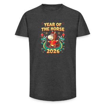 Nouvel An chinois du cheval 2026 - T-shirt coupe longue homme - charbon - Devant - AI Model Male 185 light (185cm)