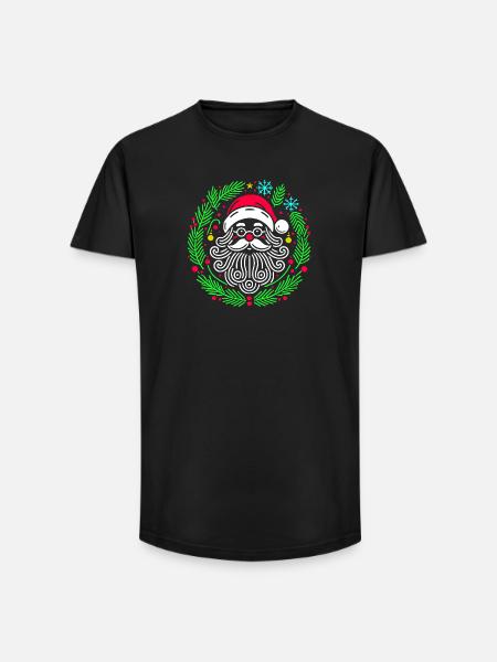Christmas Circular Santa with Branches - Long Fit Men's T-Shirt - black