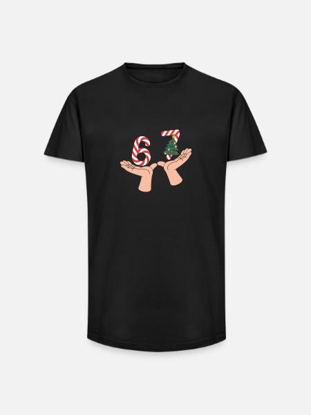 67 Funny Christmas Number Hands Motif - Long Fit Men's T-Shirt - black